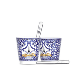 Set 2 porcelain cups and 2 silver stirrers Blu Mediterraneo