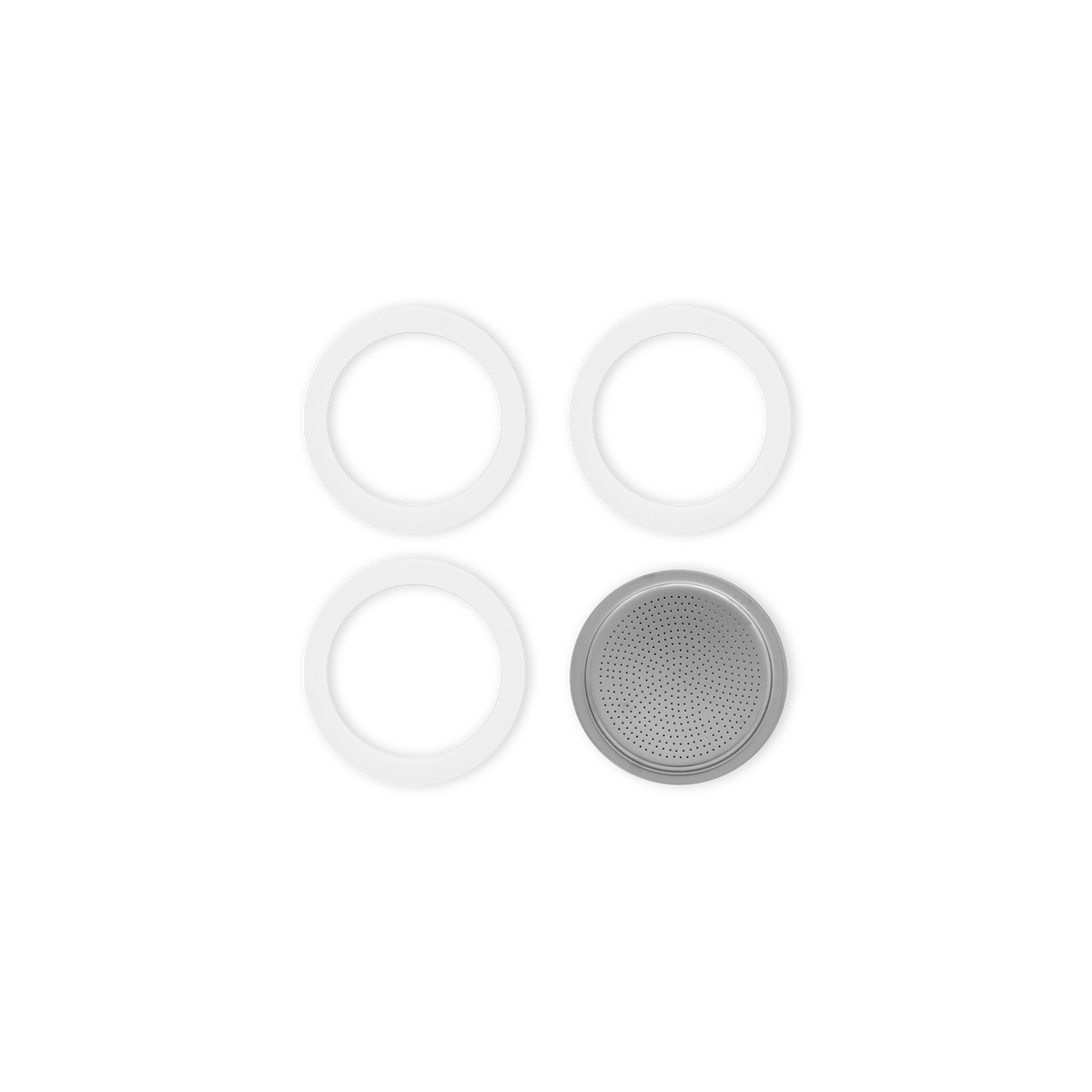 3 rubber gaskets and 1 filter plate for 2-cup Moka pots