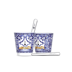 Set 2 porcelain cups and 2 silver stirrers Blu Mediterraneo
