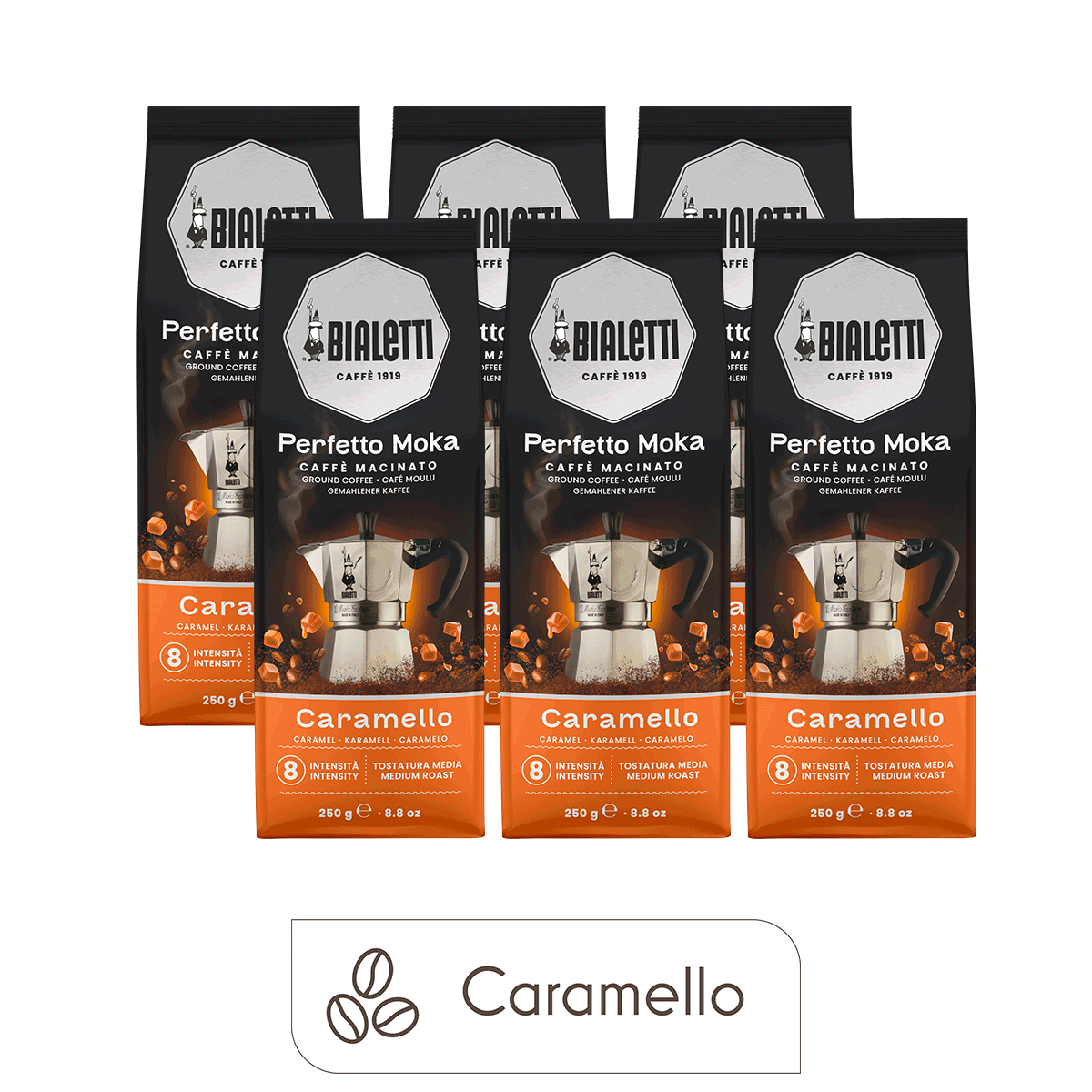 Perfetto Moka Ground Coffee Caramello (6-Pack, 8.8 oz each)