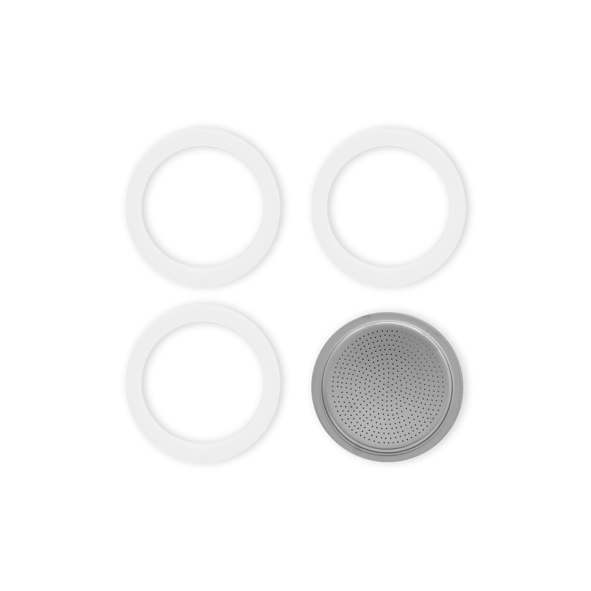 3 rubber gaskets + 1 filter for 9-cup Moka pots.