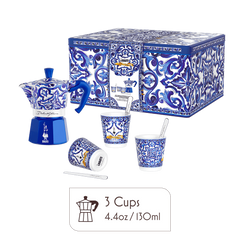 Dolce & Gabbana Gift Set – 3-Cup Moka Pot + 3 Cups & Stirrers - Blu Mediterraneo